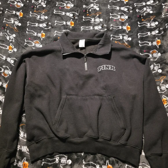 PINK Victoria's Secret Black Half-Zip Pullover Sweatshirt - Picture 1 of 4